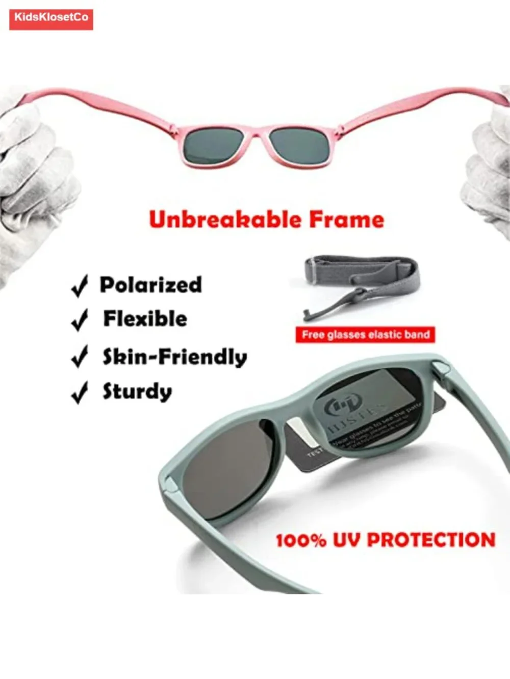 Polarized Baby Sunglasses with TPEE Flexible Frame and Strap for Toddlers